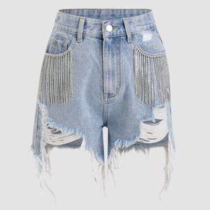 NWT - rhinestone fringe shorts
